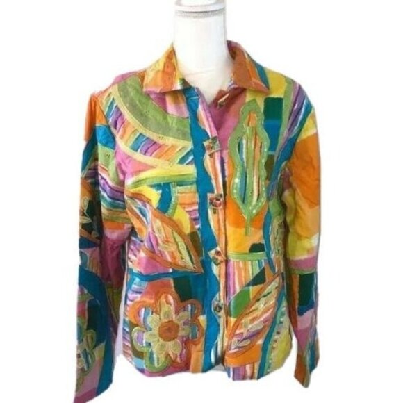 Sandy Starkman Jacket Womens Large L Vintage Art To Wear Rayon Blend Orange - Picture 1 of 12